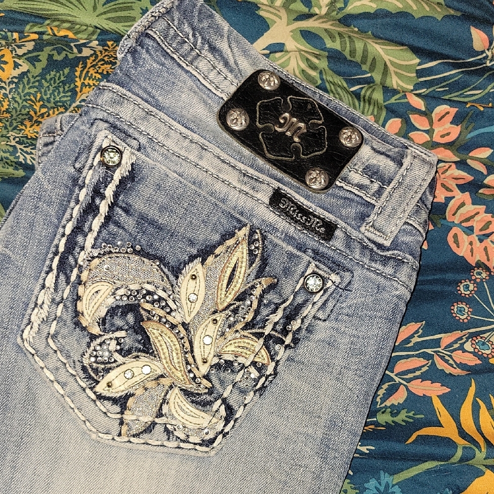 Miss Me Boot Cut, Designer Jeans with Rhinestone Embellishments